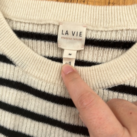 Rebecca Taylor La Vie Black and Cream Will Striped Sweater Size Medium - Picture 2 of 3
